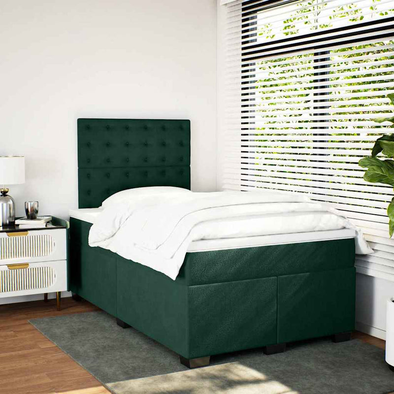 Pat box spring cu saltea, verde închis, 120x200 cm, catifea