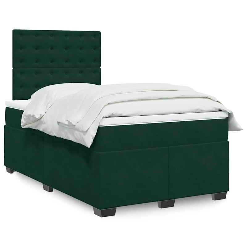 Pat box spring cu saltea, verde închis, 120x200 cm, catifea