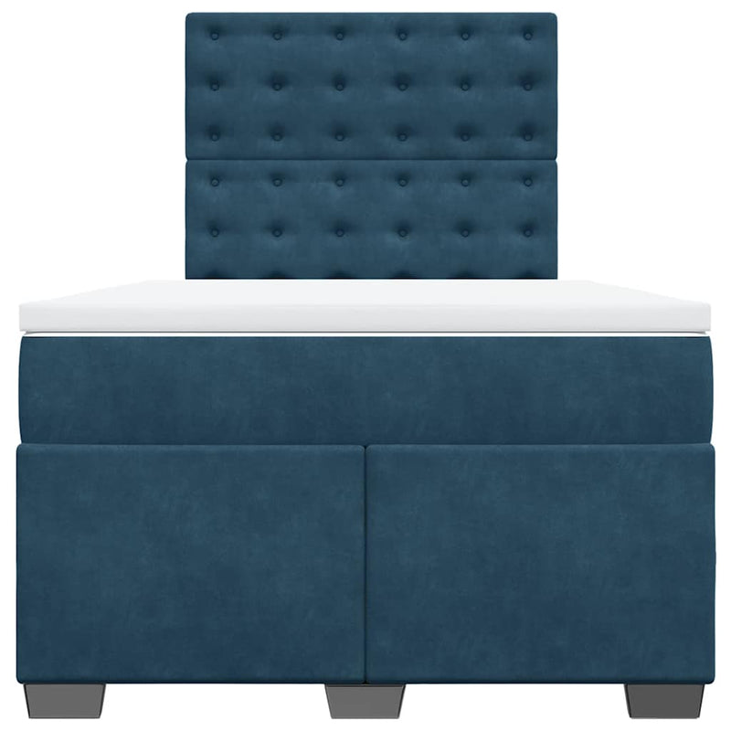 Pat box spring cu saltea, albastru, 120x200 cm, catifea