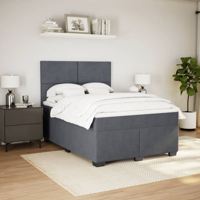 Pat box spring cu saltea, gri închis, 140x190 cm, catifea