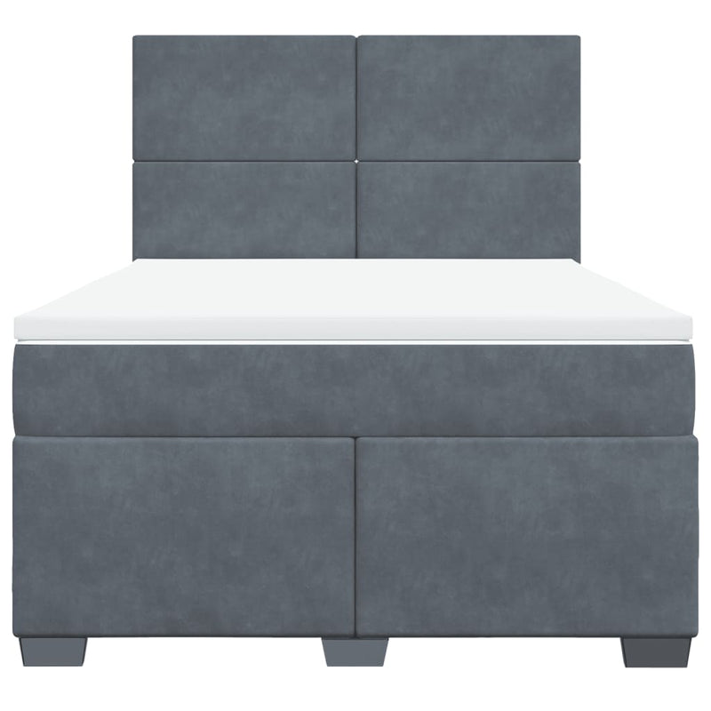 Pat box spring cu saltea, gri închis, 140x190 cm, catifea