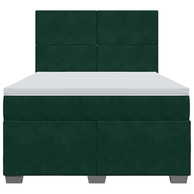 Pat box spring cu saltea, verde închis, 140x190 cm, catifea