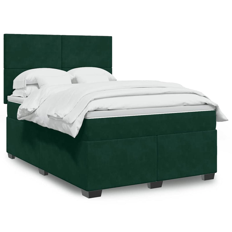 Pat box spring cu saltea, verde închis, 140x190 cm, catifea