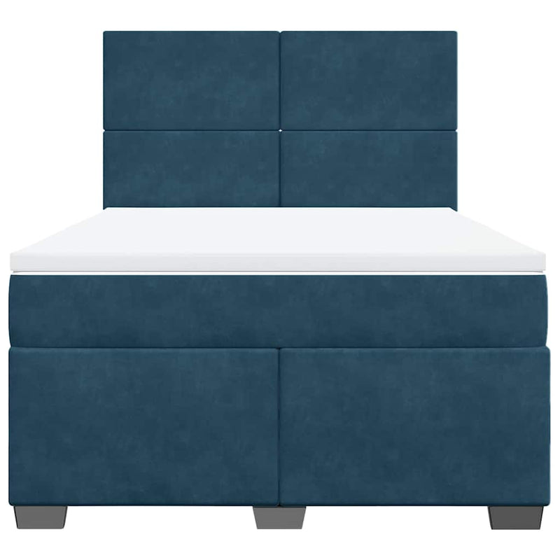 Pat box spring cu saltea, albastru, 140x190 cm, catifea