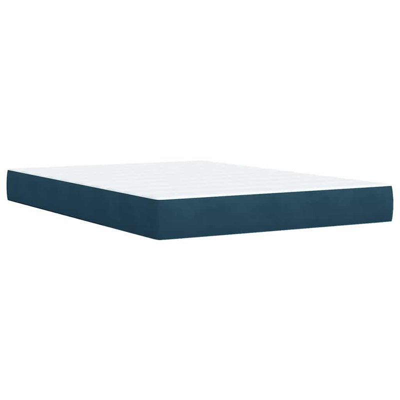 Pat box spring cu saltea, albastru, 140x190 cm, catifea