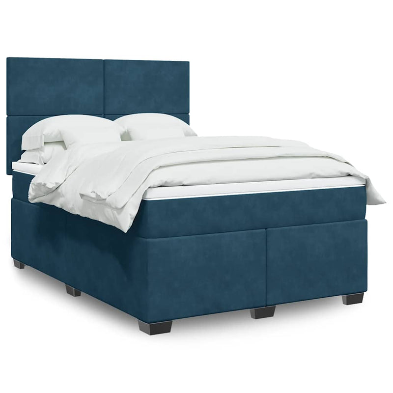 Pat box spring cu saltea, albastru, 140x190 cm, catifea