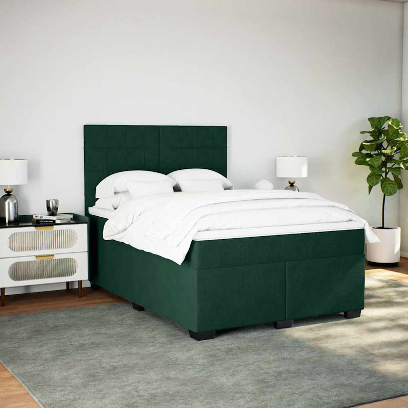 Pat box spring cu saltea, verde închis, 140x190 cm, catifea