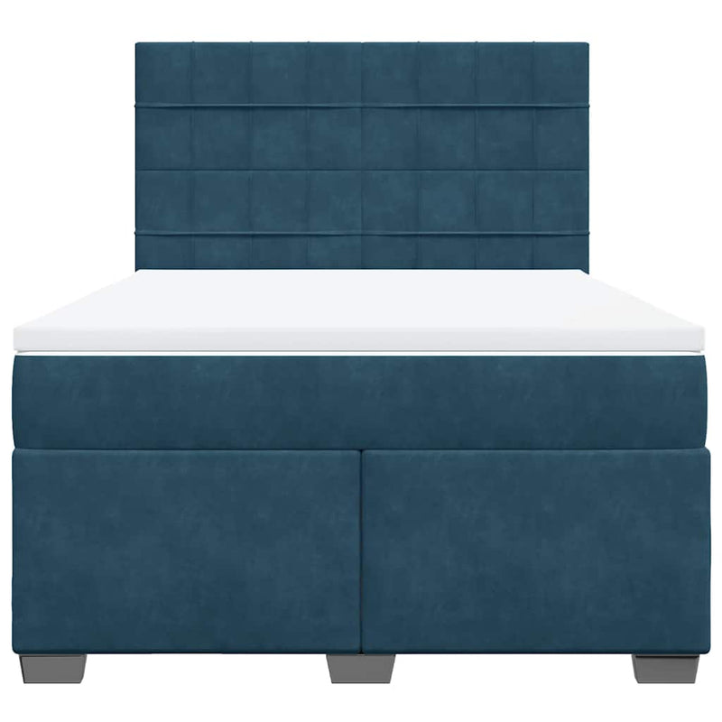 Pat box spring cu saltea, albastru, 140x190 cm, catifea