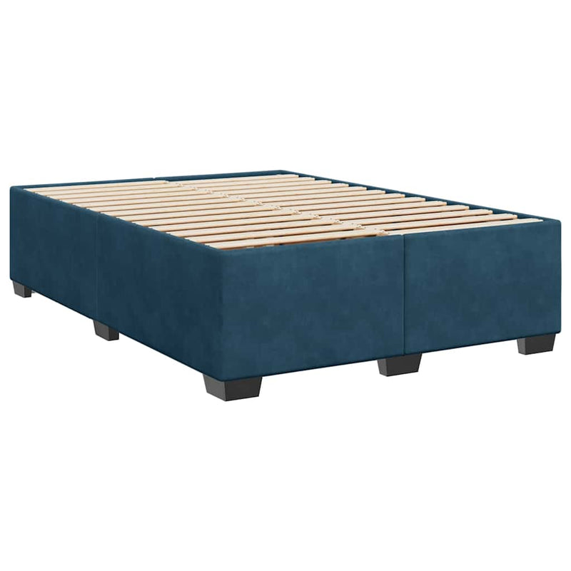 Pat box spring cu saltea, albastru, 140x190 cm, catifea