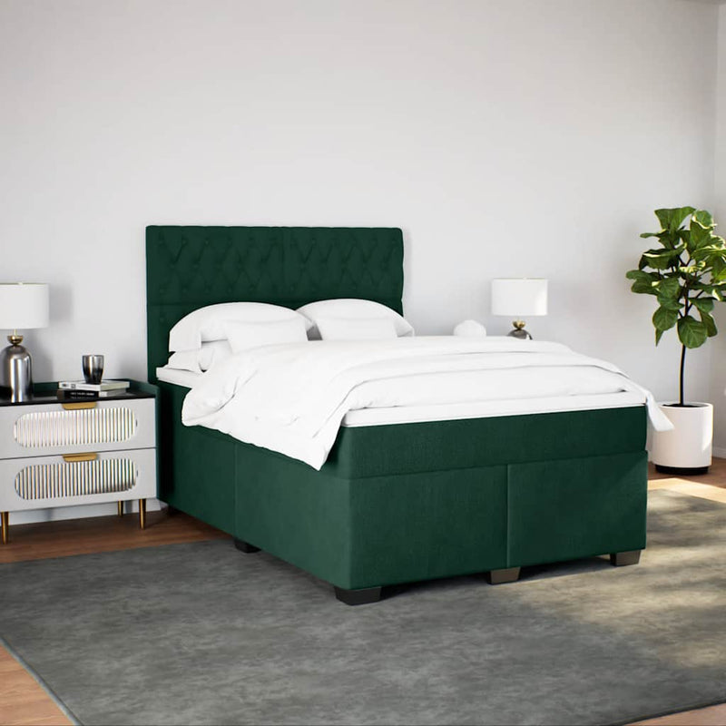 Pat box spring cu saltea, verde închis, 140x190 cm, catifea