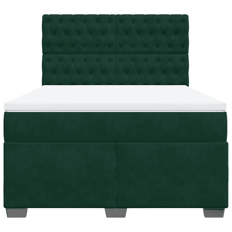 Pat box spring cu saltea, verde închis, 140x190 cm, catifea