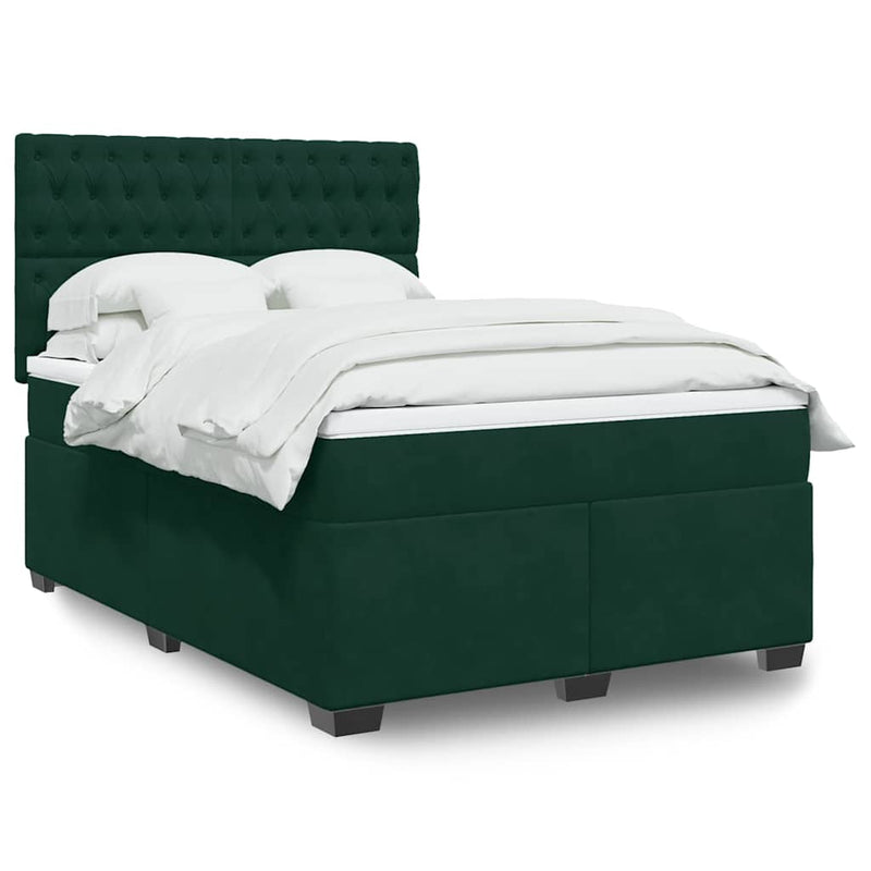 Pat box spring cu saltea, verde închis, 140x190 cm, catifea
