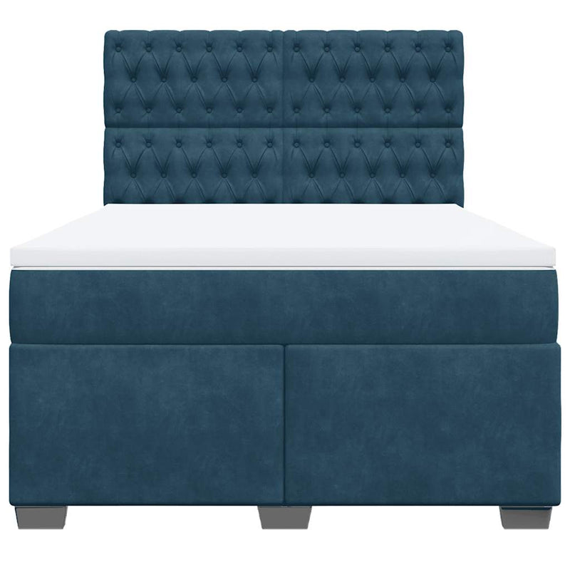 Pat box spring cu saltea, albastru, 140x190 cm, catifea