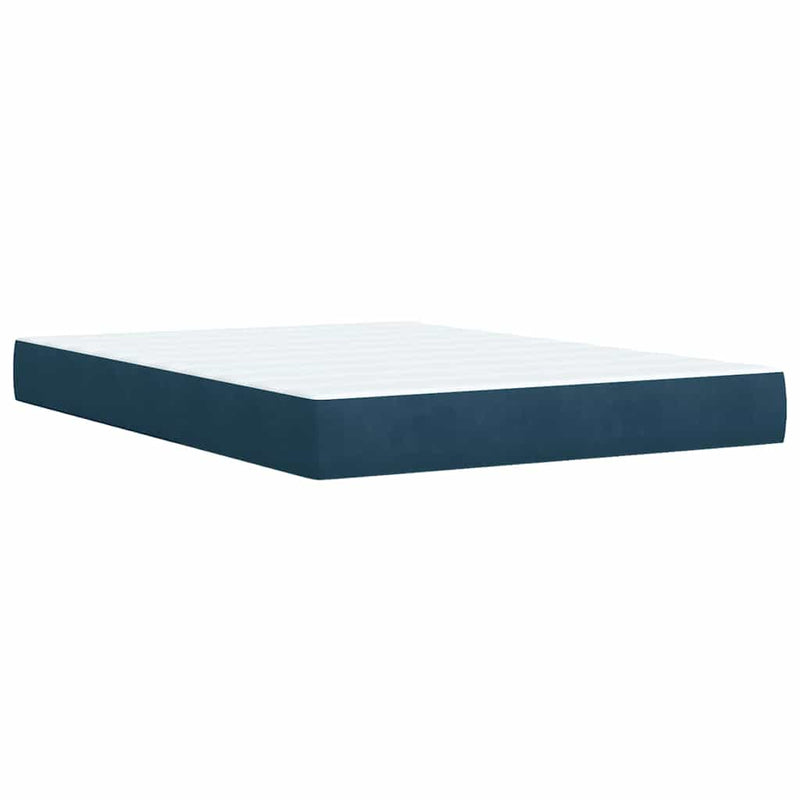 Pat box spring cu saltea, albastru, 140x190 cm, catifea