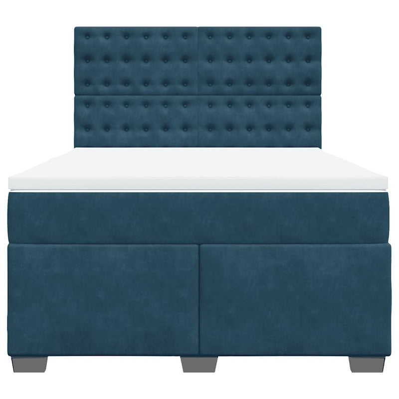 Pat box spring cu saltea, albastru, 140x190 cm, catifea