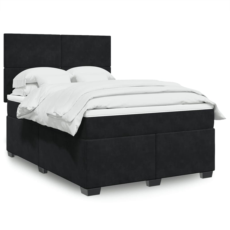 Pat box spring cu saltea, negru, 140x200 cm, catifea