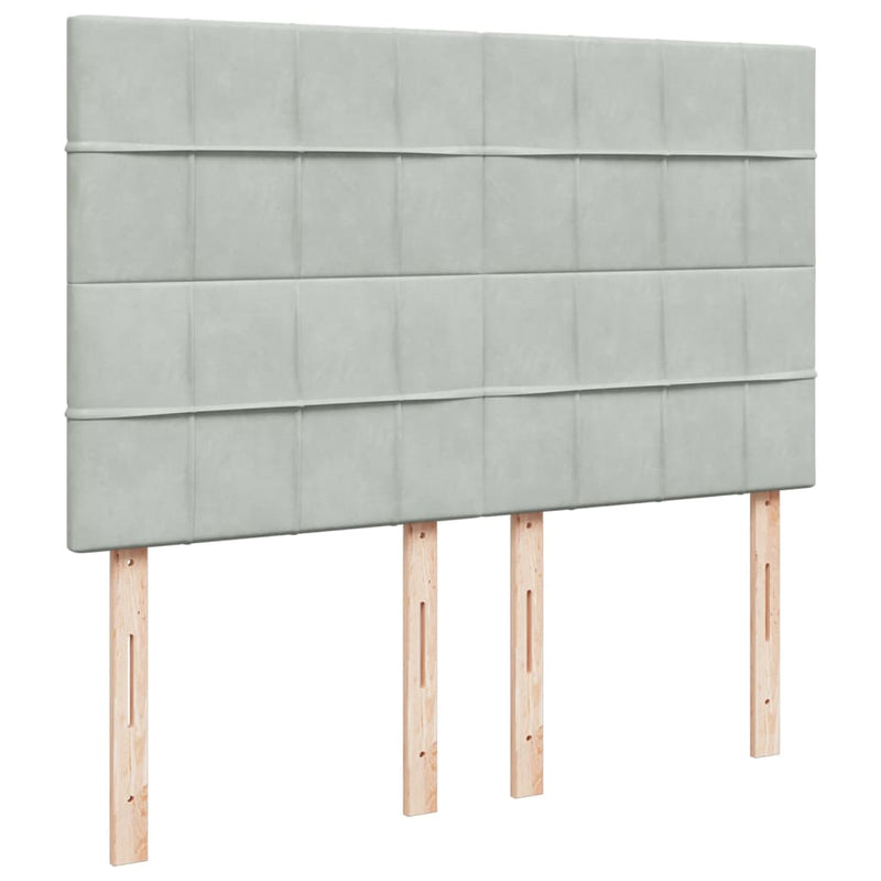 Pat box spring cu saltea, gri deschis, 140x200 cm, catifea