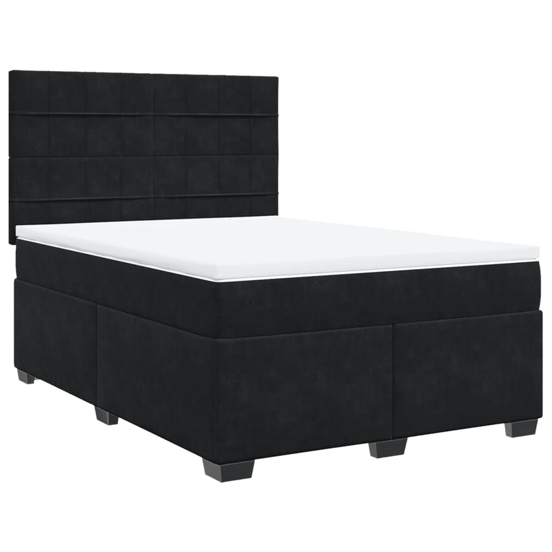 Pat box spring cu saltea, negru, 140x200 cm, catifea