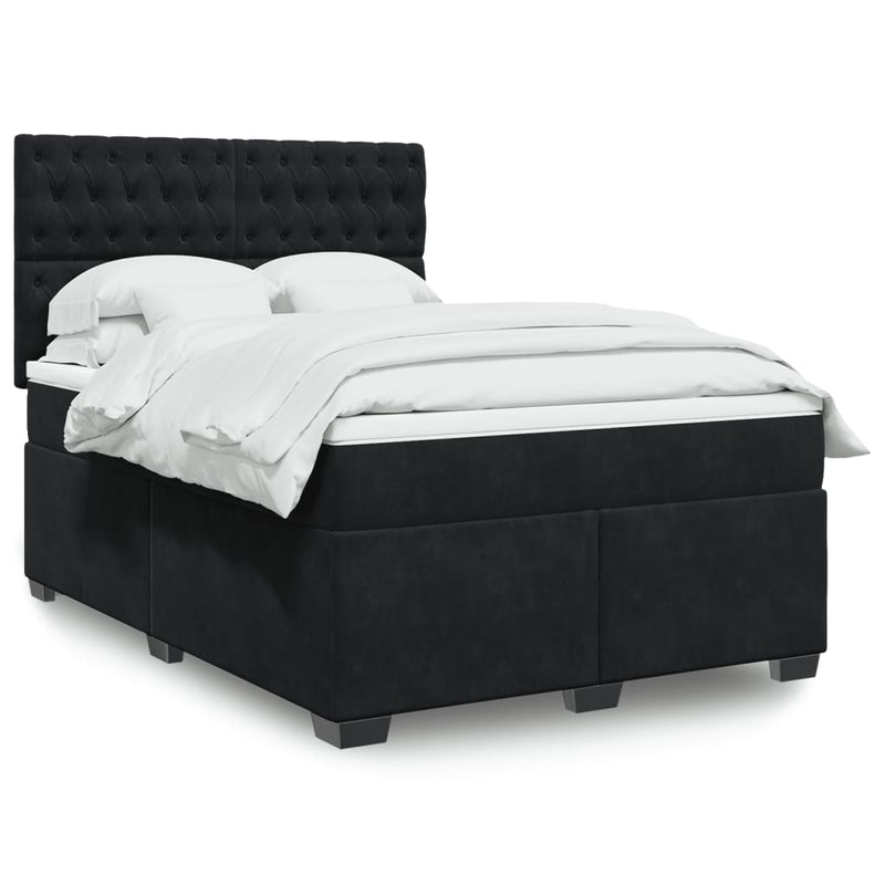 Pat box spring cu saltea, negru, 140x200 cm, catifea