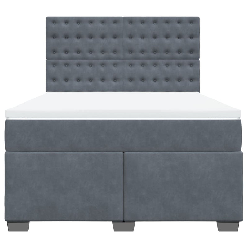 Pat box spring cu saltea, gri închis, 140x200 cm, catifea