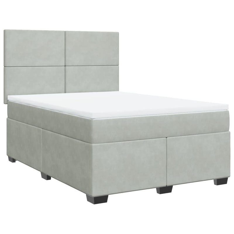 Pat box spring cu saltea, gri deschis, 160x200 cm, catifea
