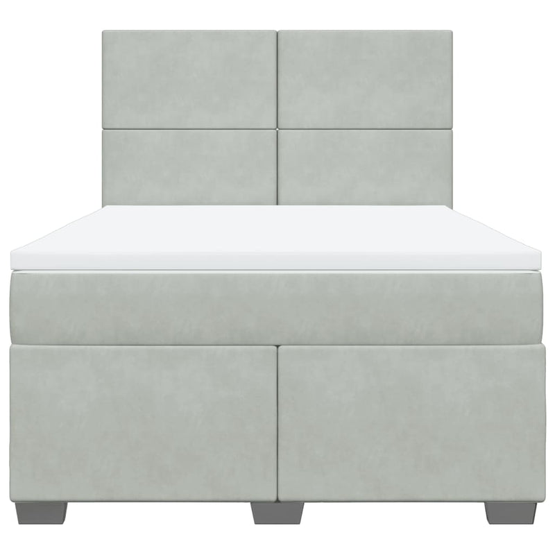 Pat box spring cu saltea, gri deschis, 160x200 cm, catifea
