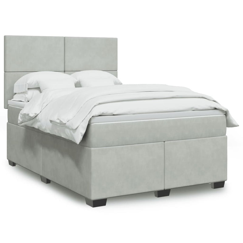 Pat box spring cu saltea, gri deschis, 160x200 cm, catifea