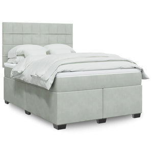 Pat box spring cu saltea, gri deschis, 160x200 cm, catifea