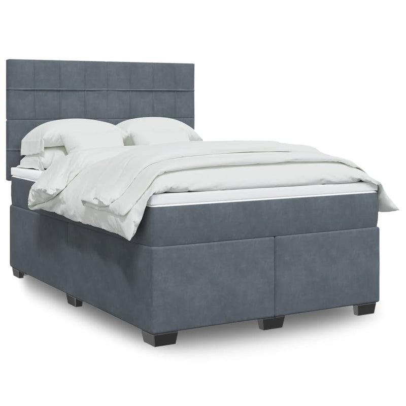 Pat box spring cu saltea, gri închis, 160x200 cm, catifea