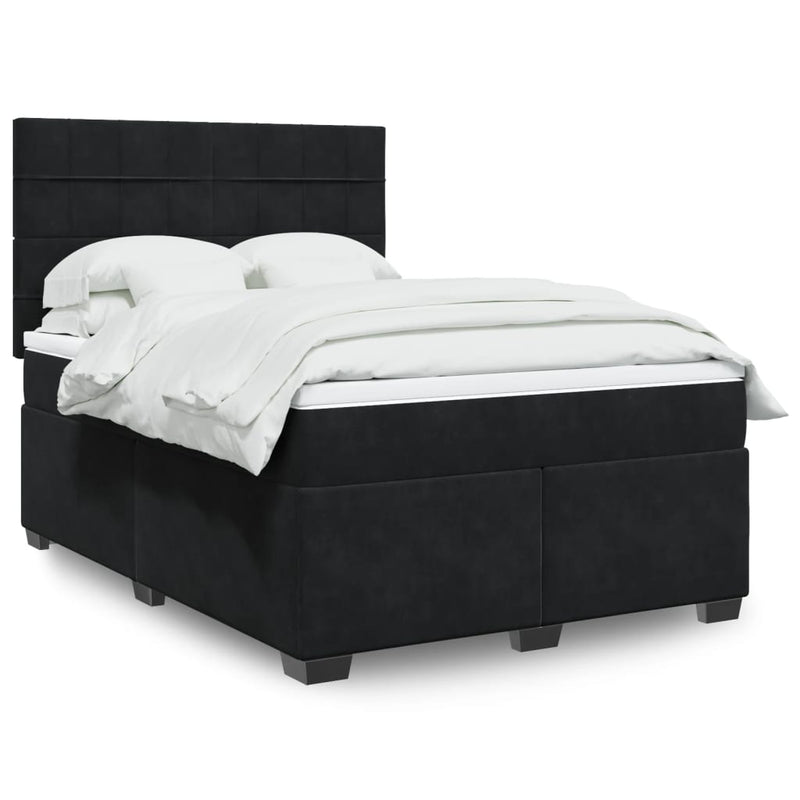 Pat box spring cu saltea, negru, 160x200 cm, catifea
