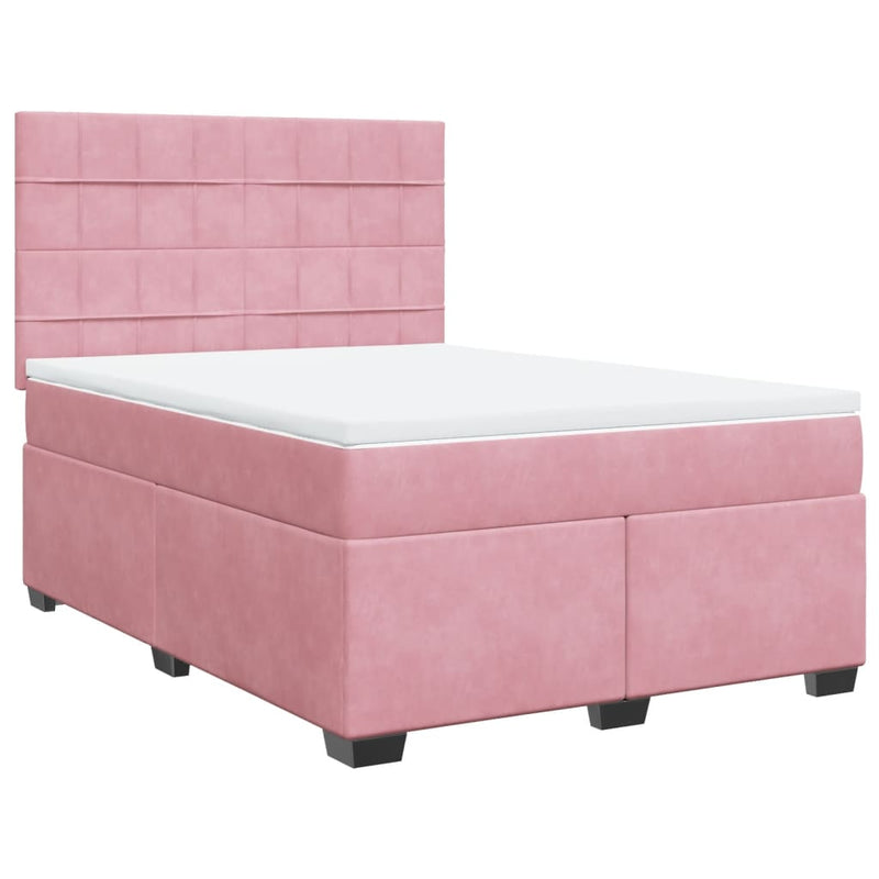 Pat box spring cu saltea, roz, 160x200 cm, catifea