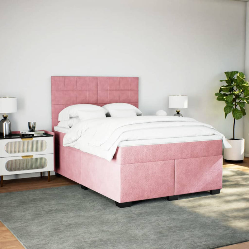 Pat box spring cu saltea, roz, 160x200 cm, catifea