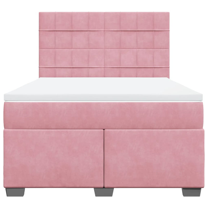 Pat box spring cu saltea, roz, 160x200 cm, catifea