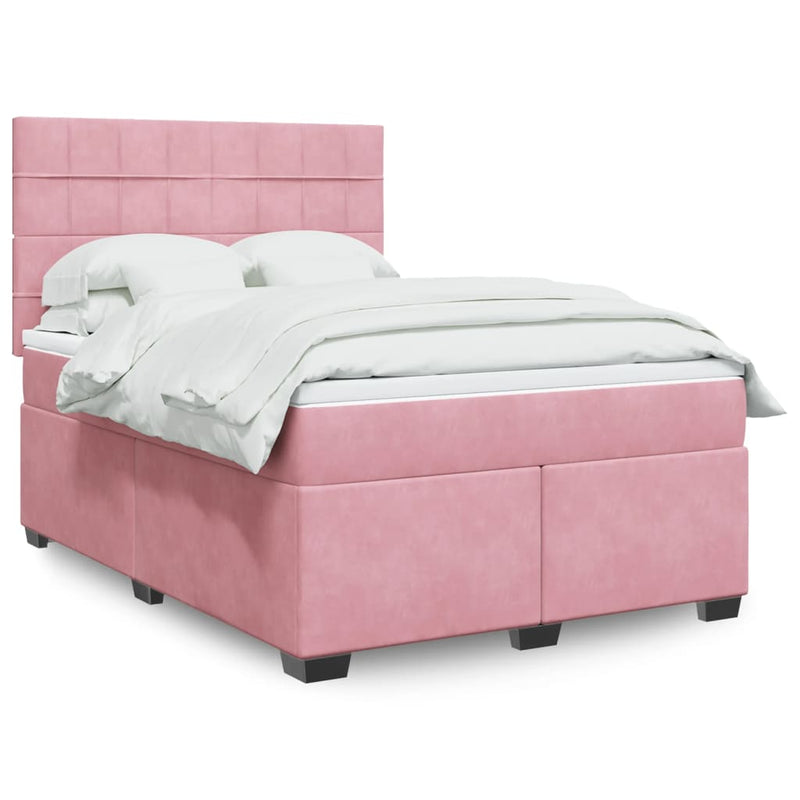 Pat box spring cu saltea, roz, 160x200 cm, catifea