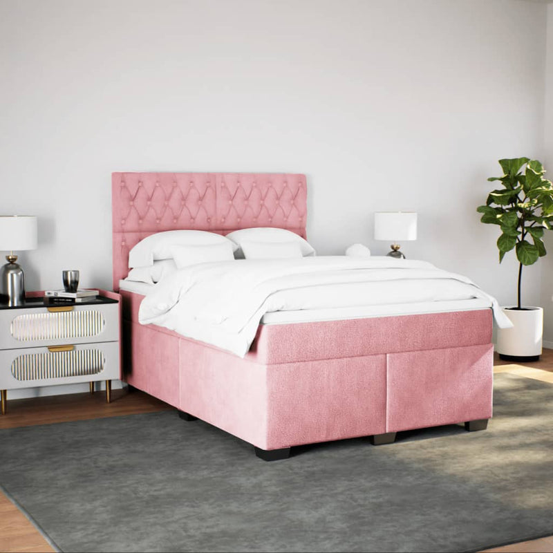 Pat box spring cu saltea, roz, 160x200 cm, catifea