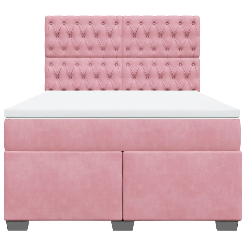 Pat box spring cu saltea, roz, 160x200 cm, catifea
