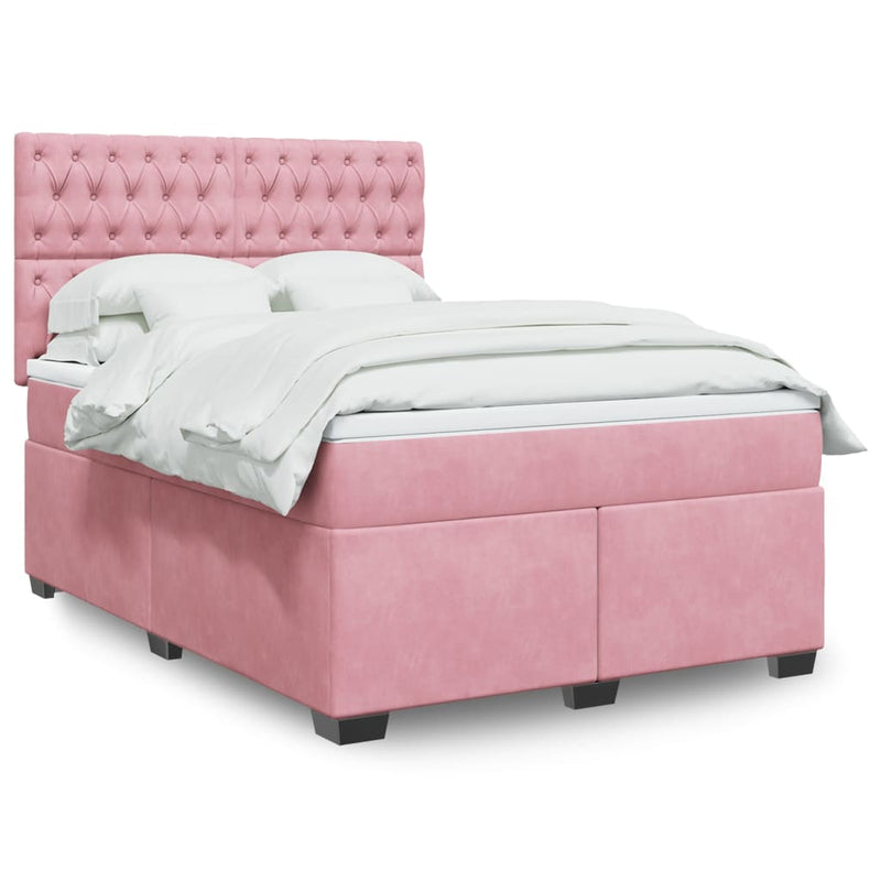 Pat box spring cu saltea, roz, 160x200 cm, catifea