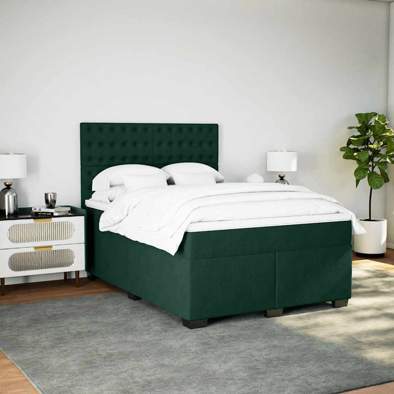 Pat box spring cu saltea, verde închis, 160x200 cm, catifea