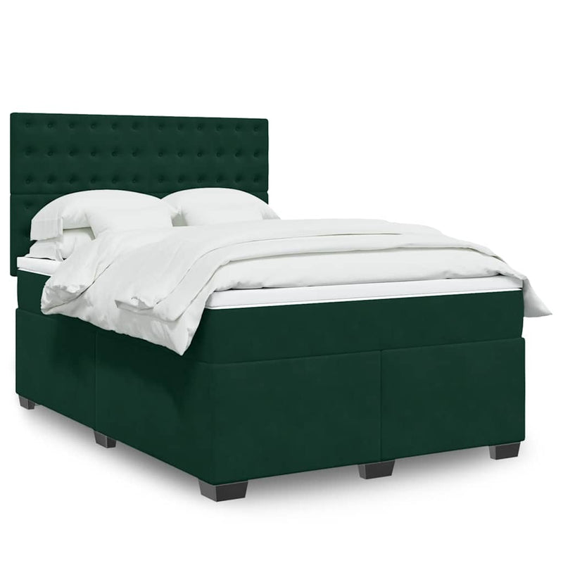 Pat box spring cu saltea, verde închis, 160x200 cm, catifea