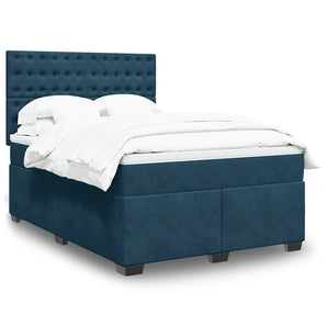 Pat box spring cu saltea, albastru, 160x200 cm, catifea