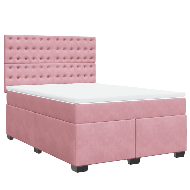 Pat box spring cu saltea, roz, 160x200 cm, catifea