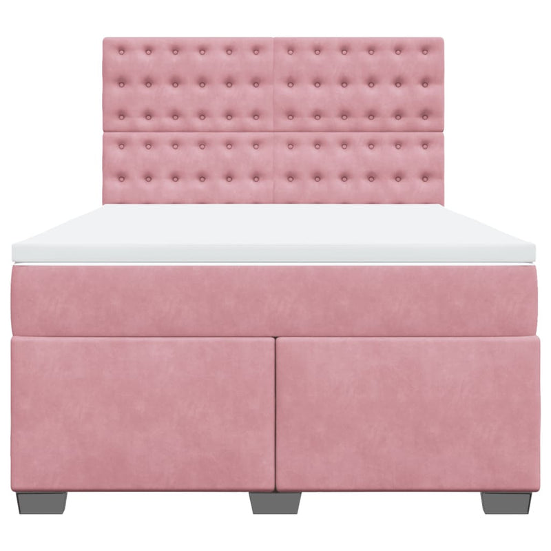 Pat box spring cu saltea, roz, 160x200 cm, catifea