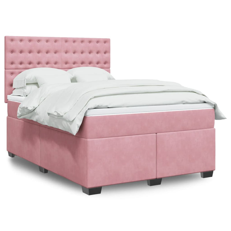 Pat box spring cu saltea, roz, 160x200 cm, catifea