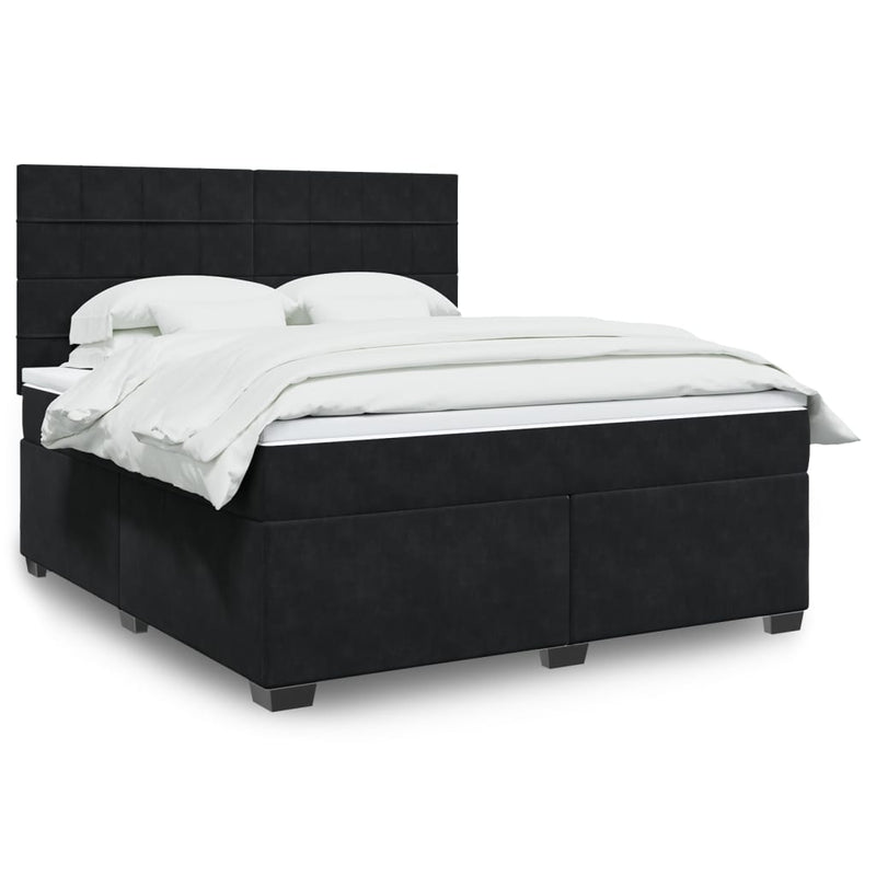 Pat box spring cu saltea, negru, 180x200 cm, catifea