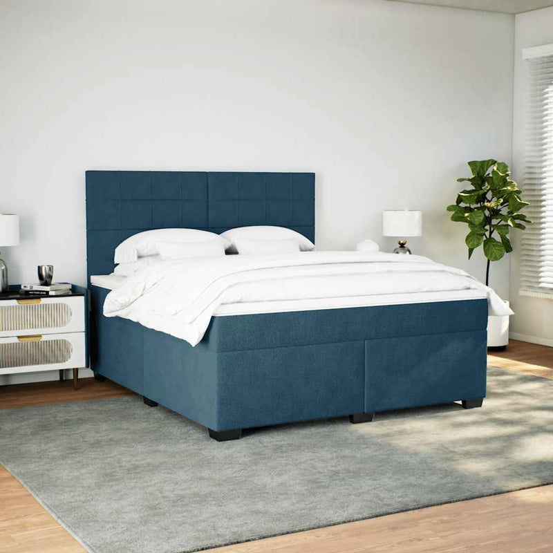 Pat box spring cu saltea, albastru, 180x200 cm, catifea