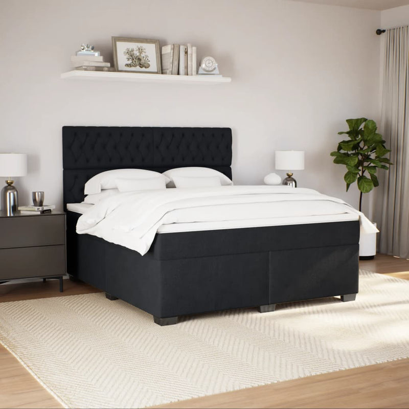 Pat box spring cu saltea, negru, 180x200 cm, catifea