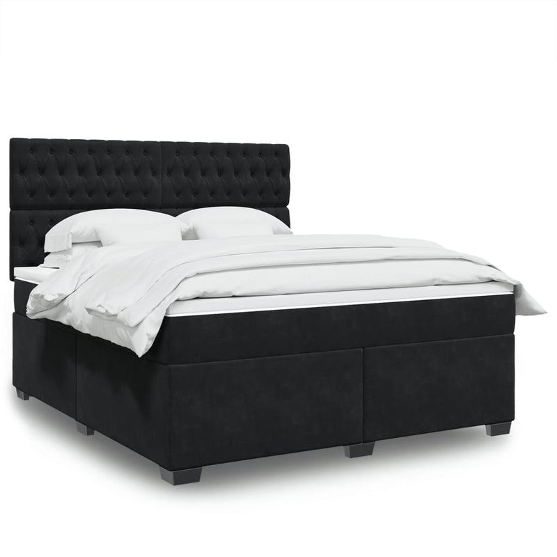 Pat box spring cu saltea, negru, 180x200 cm, catifea