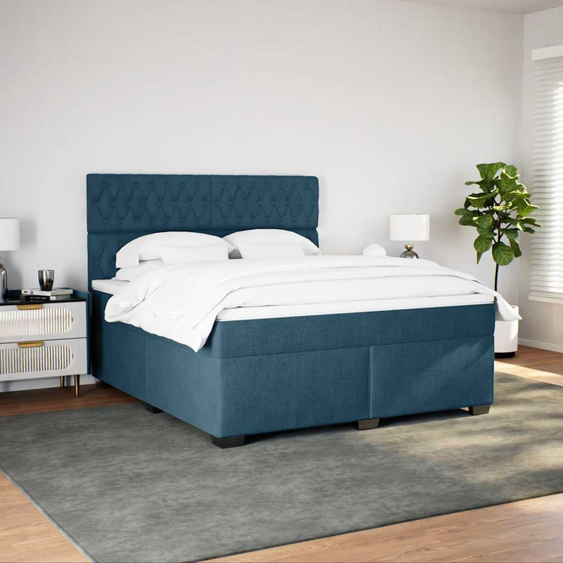 Pat box spring cu saltea, albastru, 180x200 cm, catifea