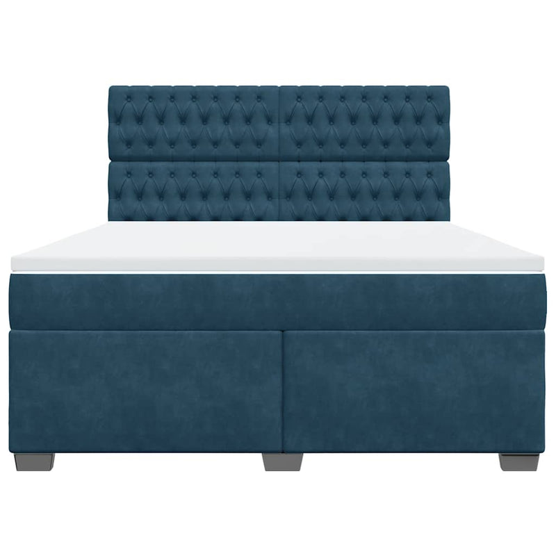 Pat box spring cu saltea, albastru, 180x200 cm, catifea