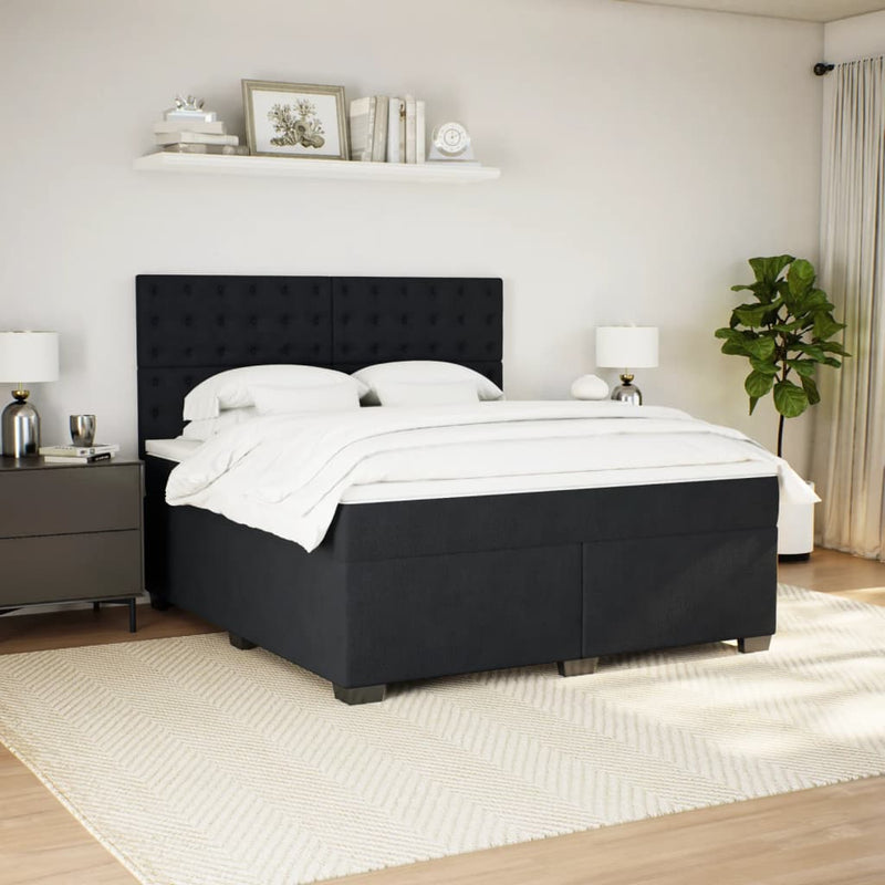 Pat box spring cu saltea, negru, 180x200 cm, catifea